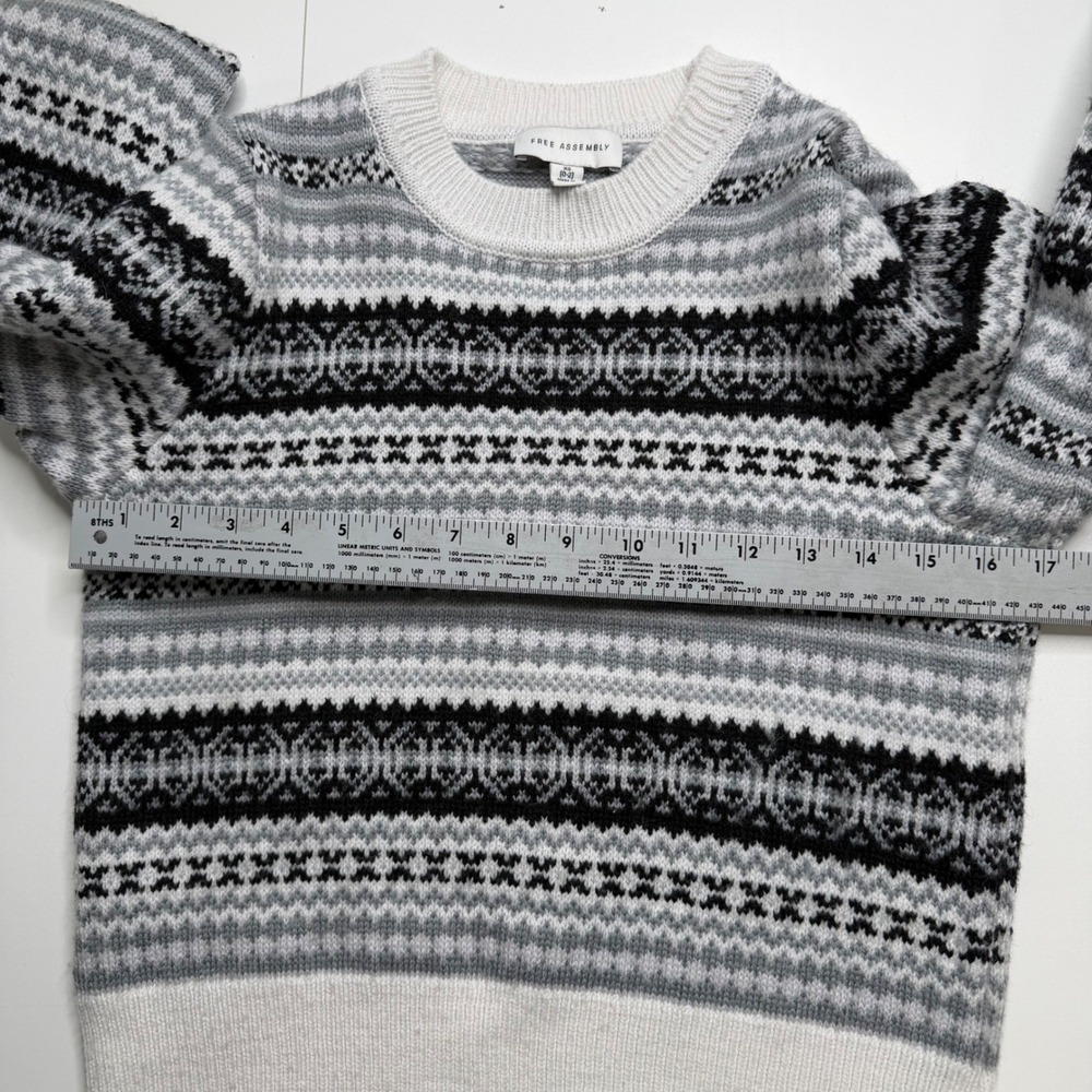 Free Assembly Wool Blend Sweater Womens XS Gray Fair Isle Knit Pullover Preppy - Picture 5 of 7